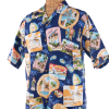 Newt's retro-print aloha shirt with the Nostalgia design